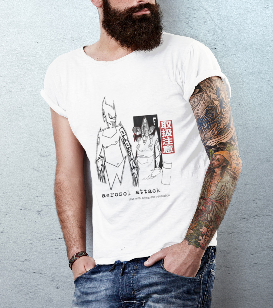 Aerosol Attack Use With Adequate Ventilation Japanese Text Robots T-Shirt