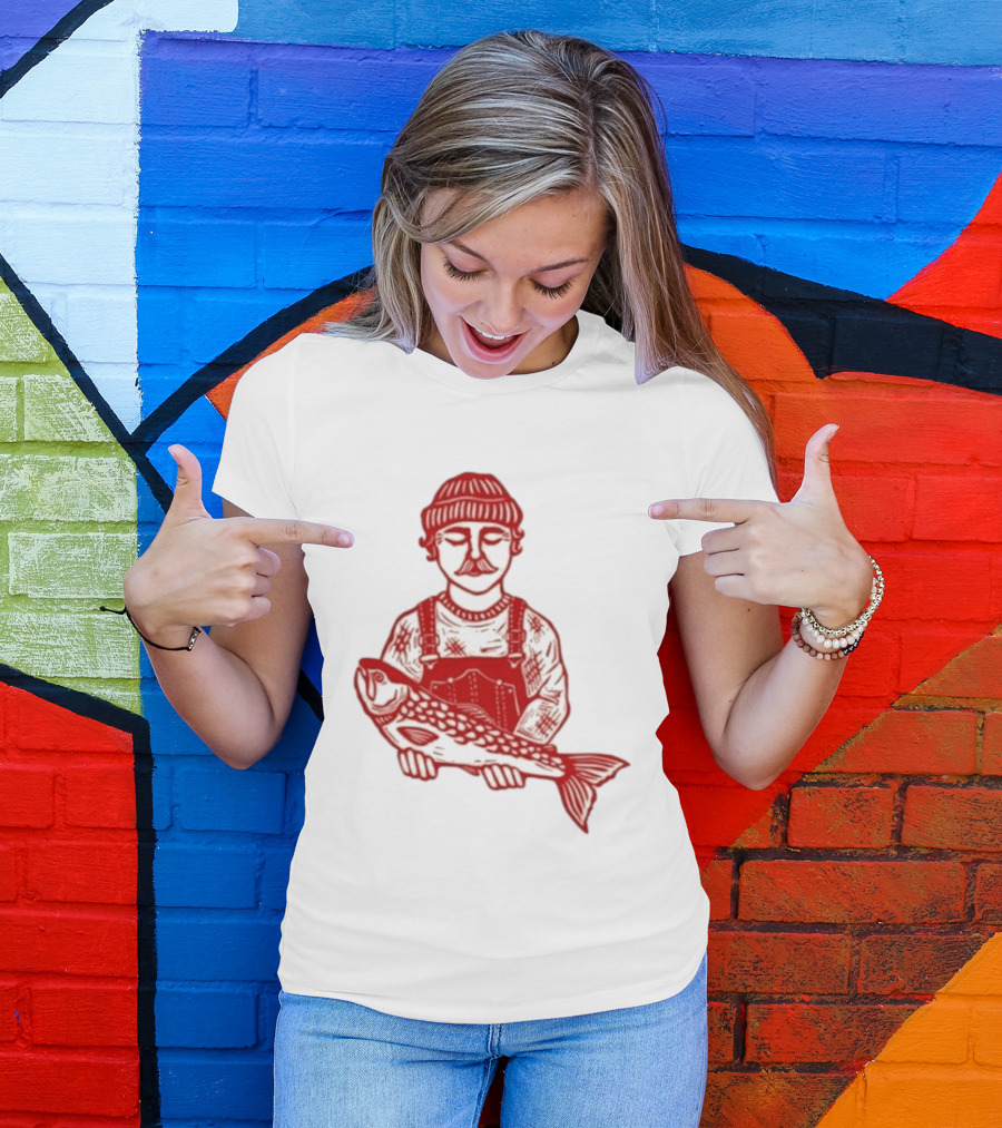 Goth Babe Fisherman Holding Fish T-Shirt