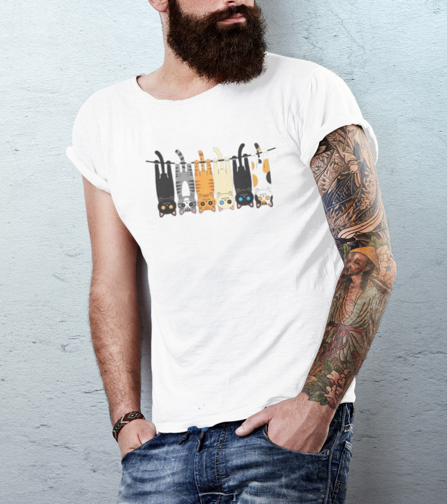 Hanging Cats On Clothesline For Cat Lover Enthusiasts T-Shirt