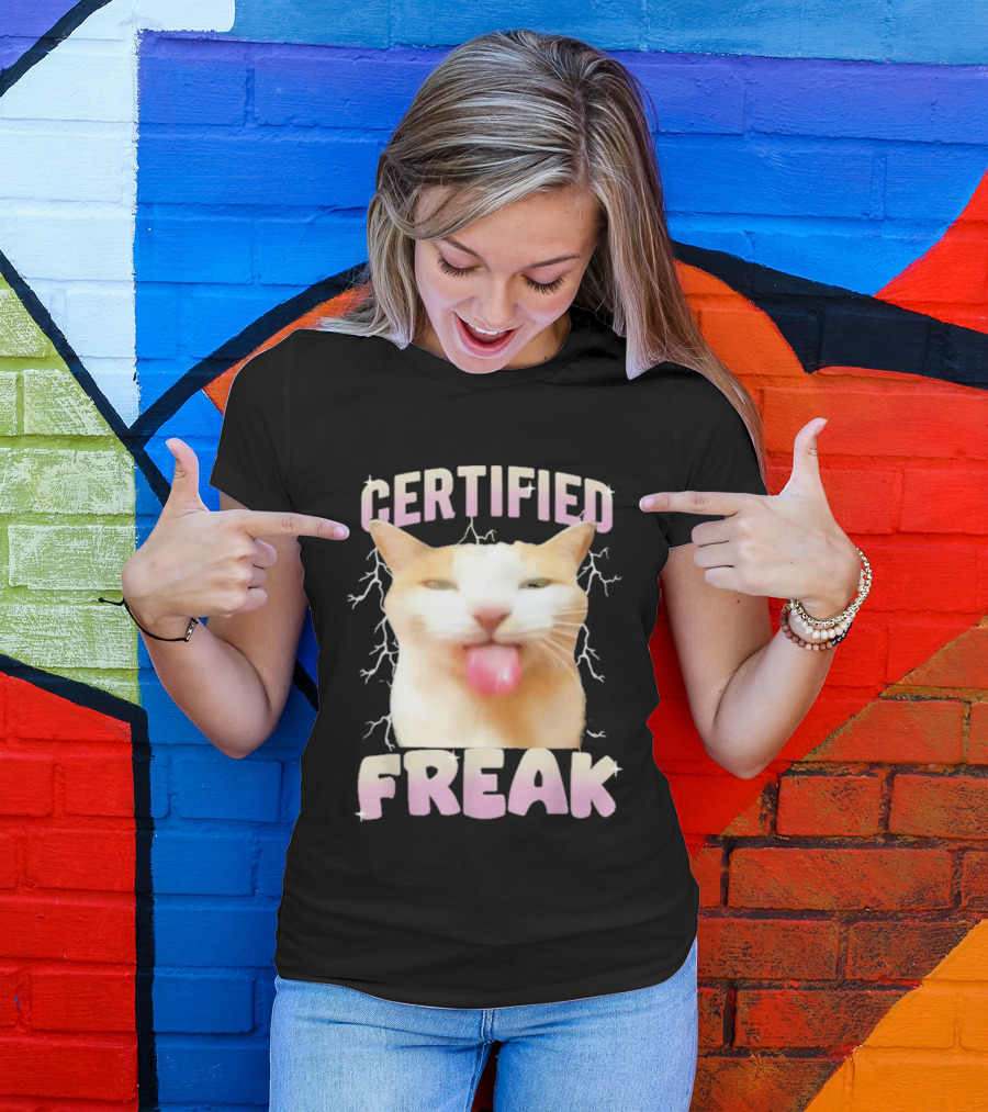 Certified Freak Cat Meme Humor Cursed Cats Eat Cement T-Shirt