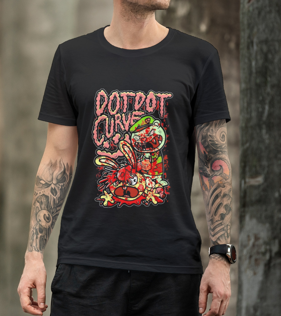 Dot Dot Curve Happy Bloodied Cartoon Friends T-Shirt
