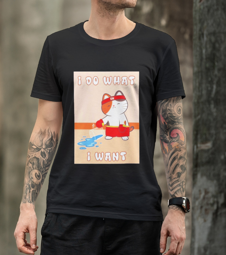 I Do What I Want Boxing Cat Spilled Water Red Gloves T-Shirt