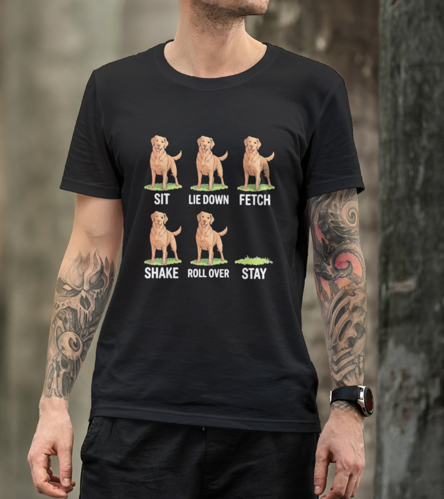 Sit Lie Down Fetch Shake Roll Over Stay Golden Retriever T-Shirt