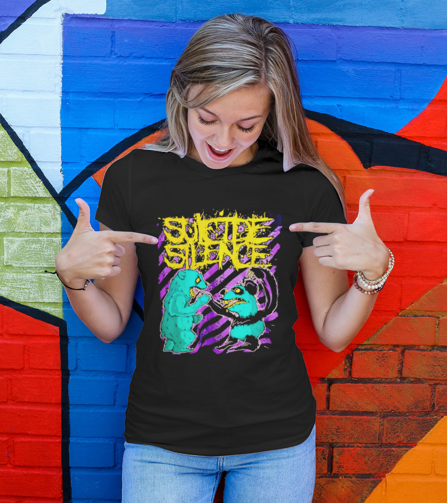 Suicide Silence Bears And Pandas Face Off In Striped Painting T-Shirt