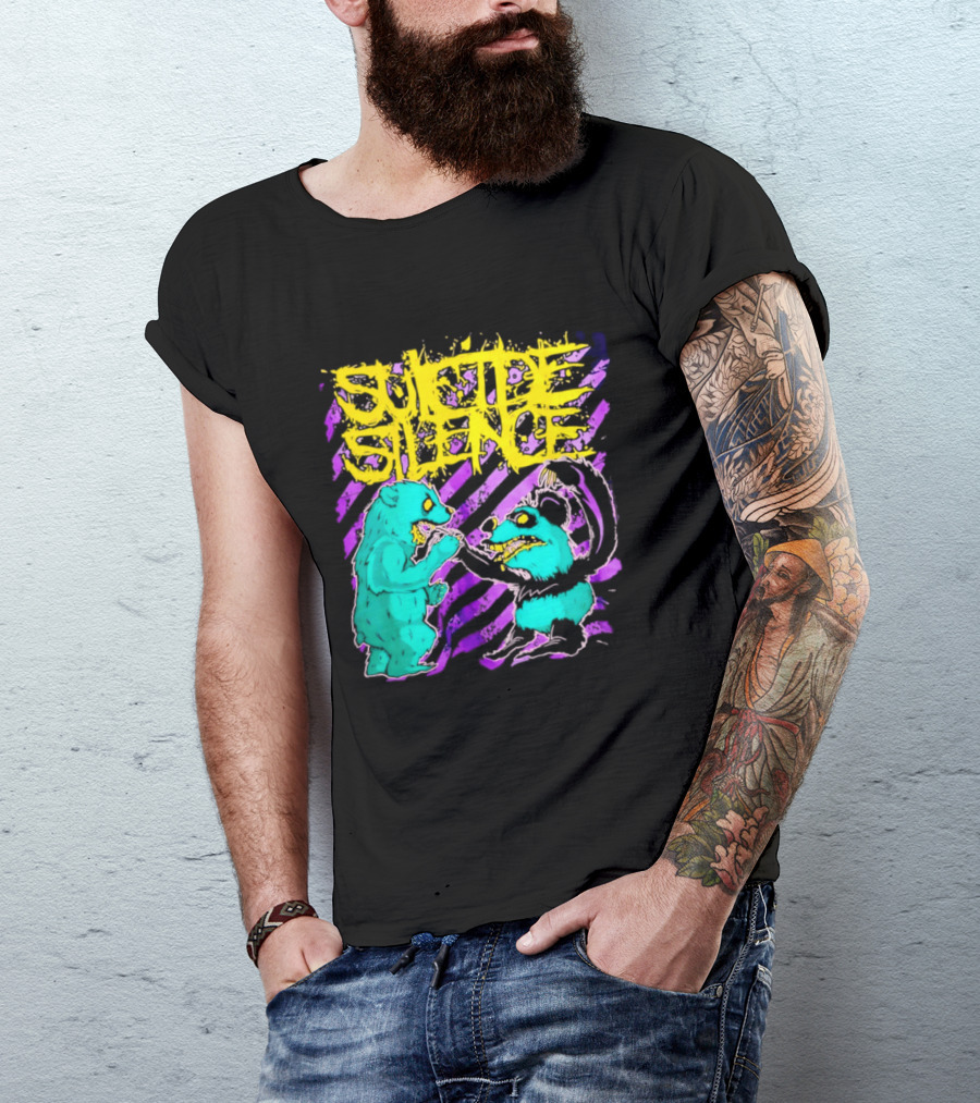 Suicide Silence Bears And Pandas Face Off In Striped Painting T-Shirt