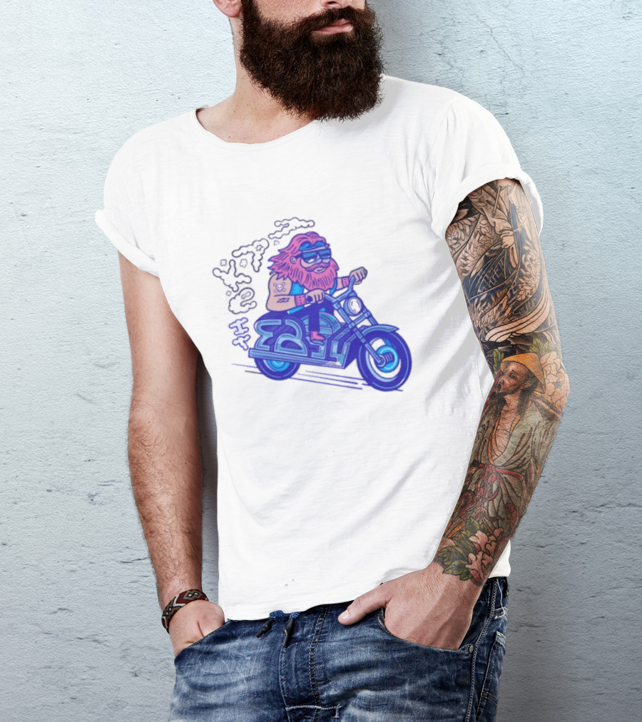 Billy Biker Cartoon Motorcycle Bearded Man T-Shirt