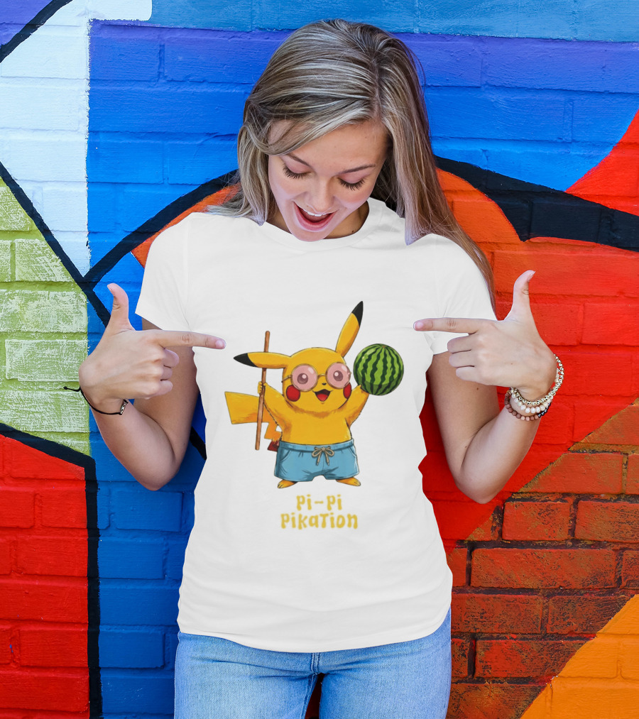 Pikachu Watermelon Summer Pi Pi Pikation Cute Sunglasses Beach T-Shirt
