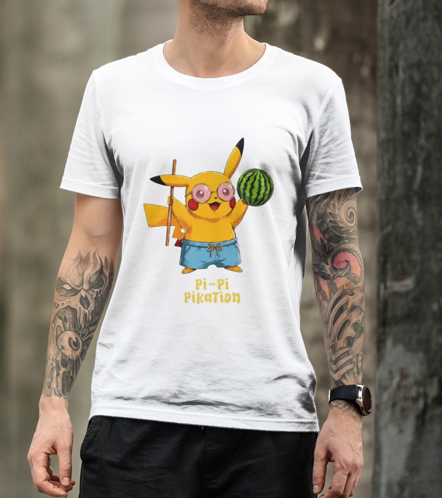 Pikachu Watermelon Summer Pi Pi Pikation Cute Sunglasses Beach T-Shirt