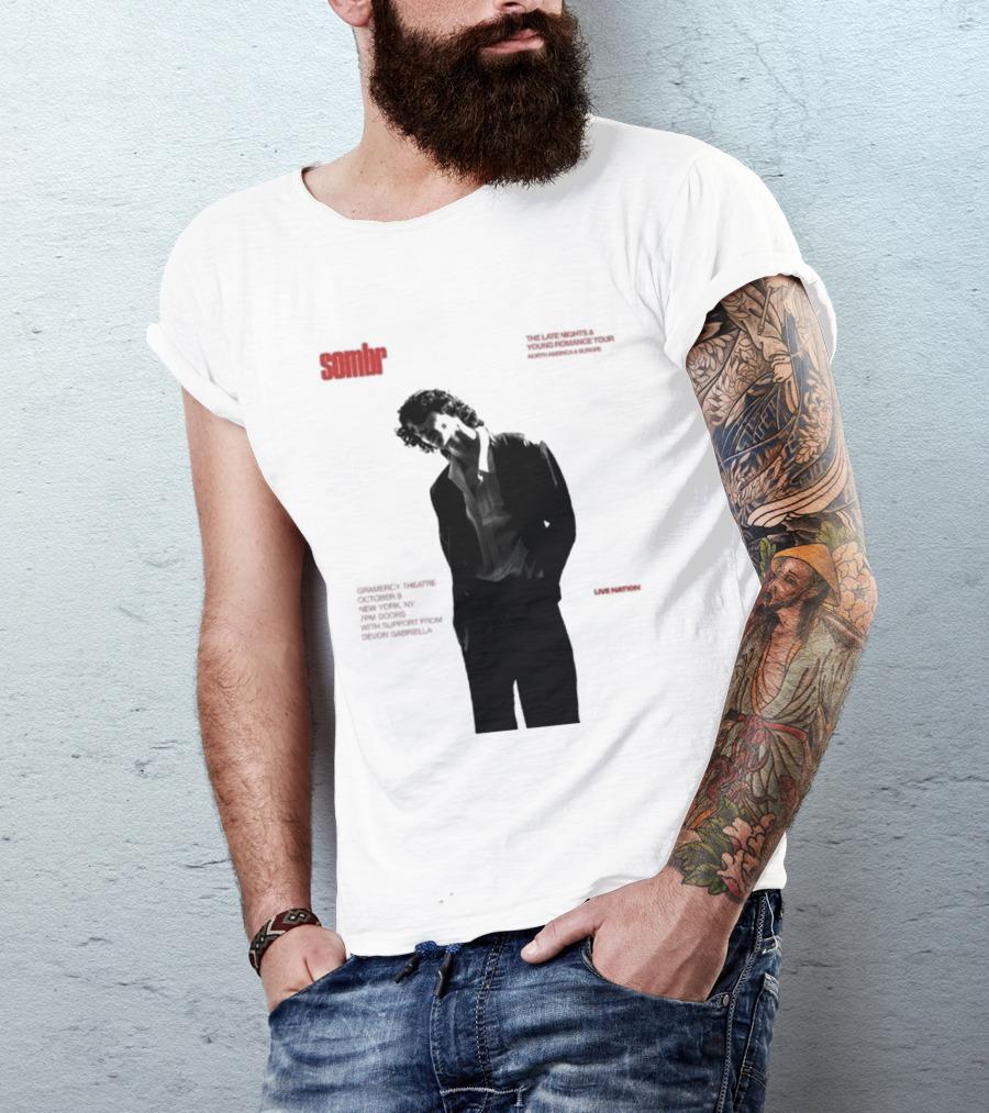 Sombr The Late Nights And Young Romance Tour Dates 2025 North America And Europe T-Shirt