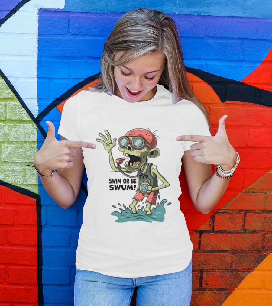 Swim Or Be Swum Zombie Lifeguard With Stop And Whistle T-Shirt