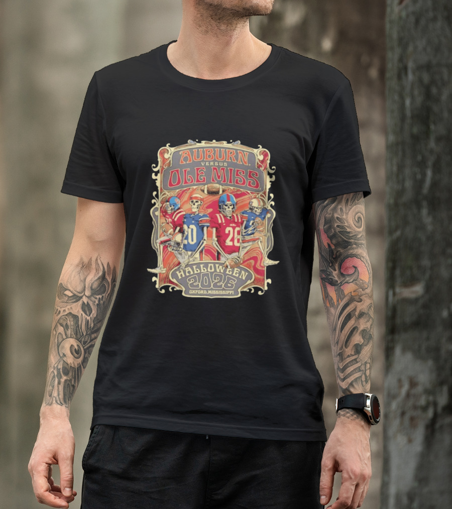 Auburn Versus Ole Miss Halloween 2026 Oxford Mississippi Football Skeletons T-Shirt