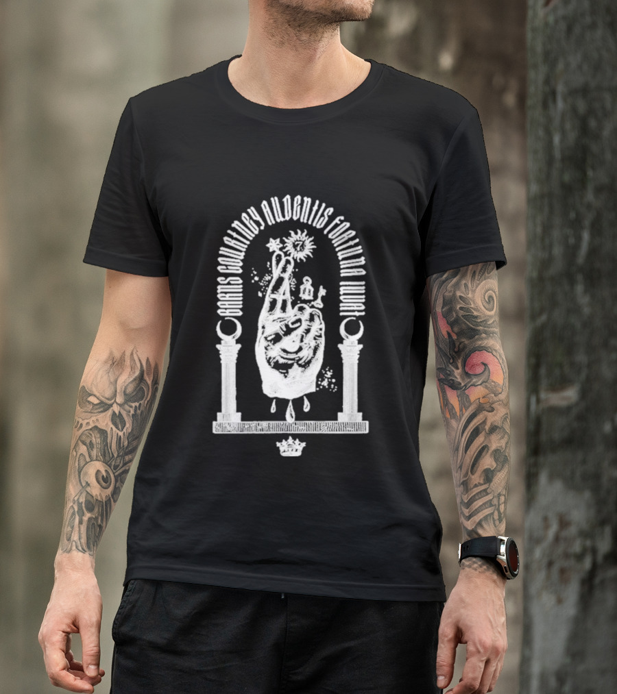 Barns Courtney Audentis Fortuna Iuvat Hand Symbol With Columns T-Shirt