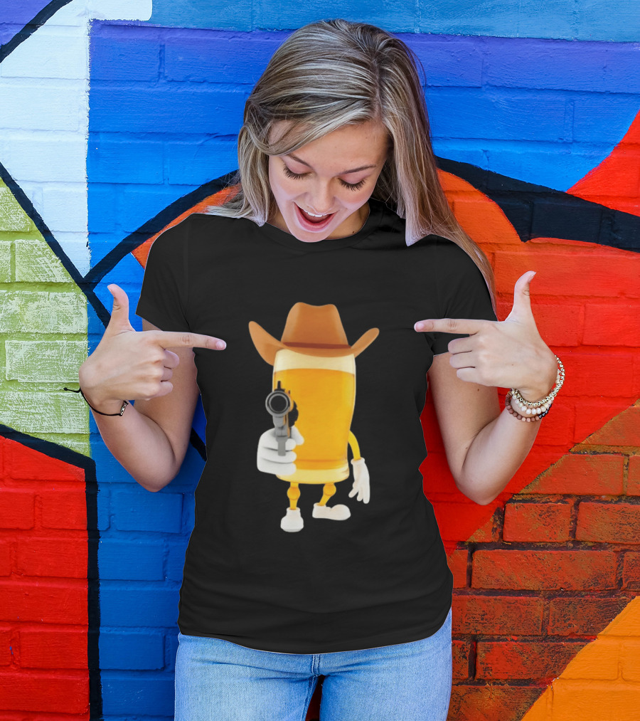 Cowboy Beer Glass With Gun Meme T-Shirt