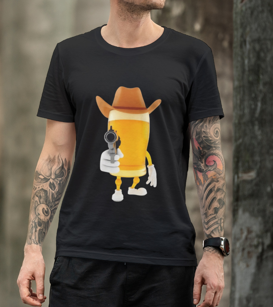 Cowboy Beer Glass With Gun Meme T-Shirt