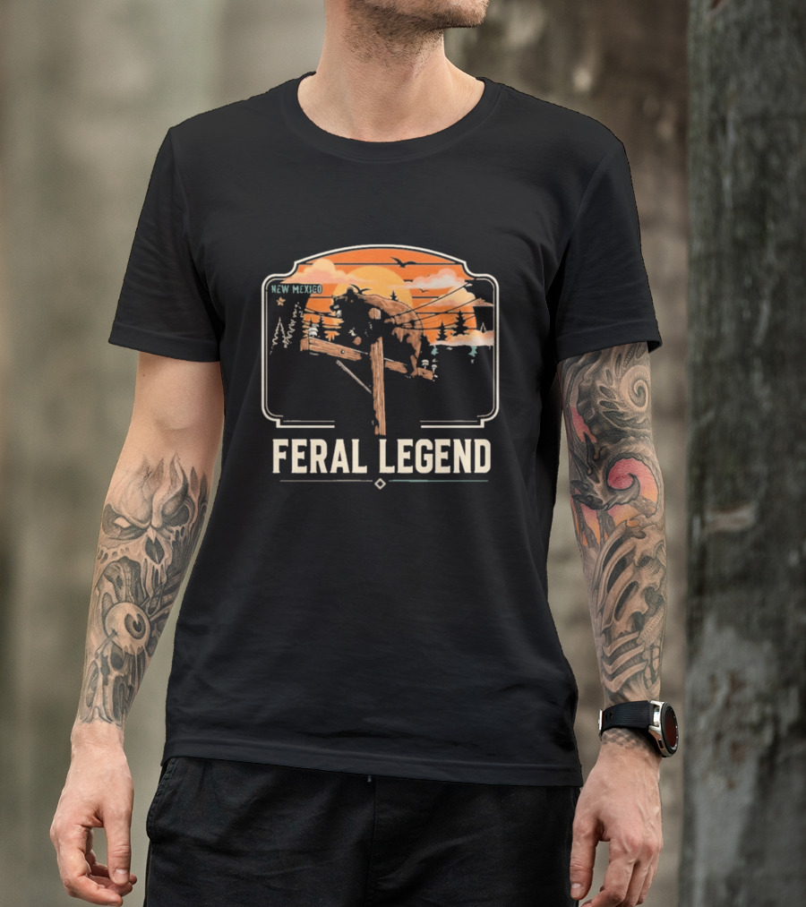 Feral Legend New Mexico Bear Climbs Light Pole Sunset Scene T-Shirt