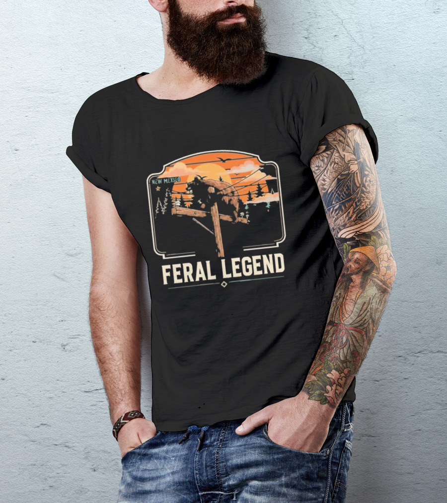 Feral Legend New Mexico Bear Climbs Light Pole Sunset Scene T-Shirt