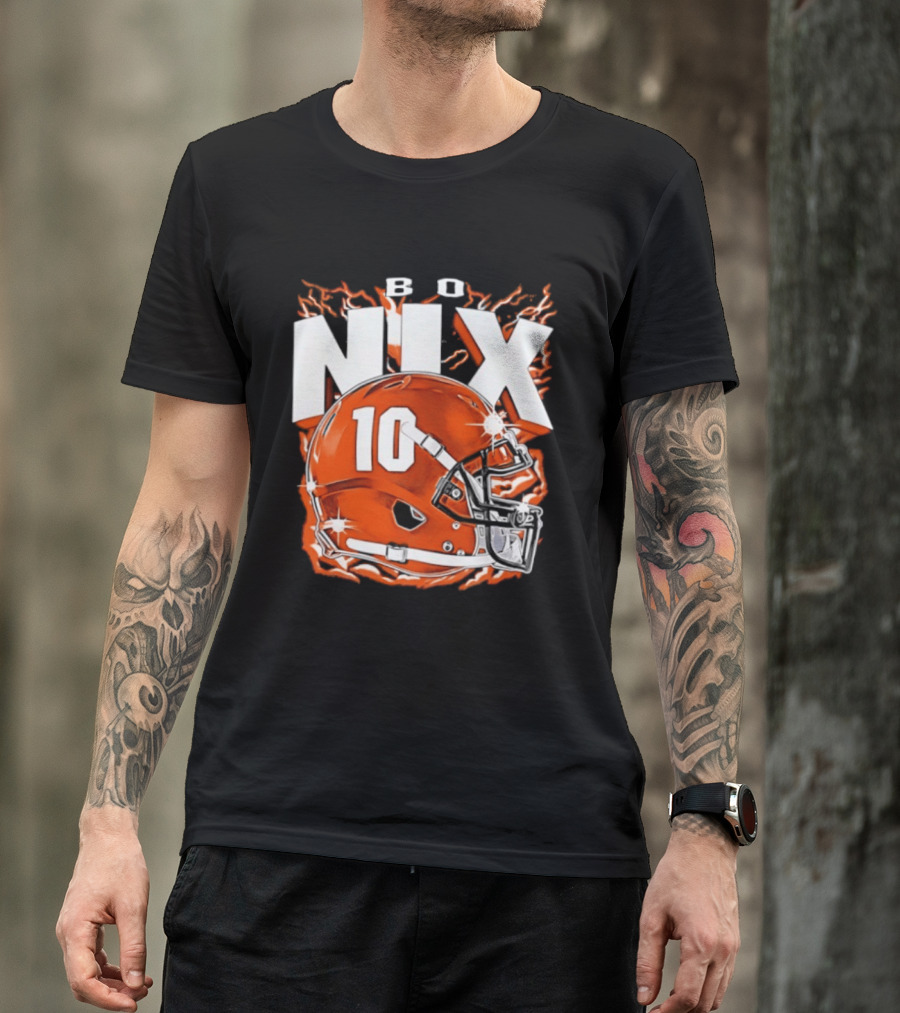 Bo Nix 10 Orange Football Helmet Flames T-Shirt