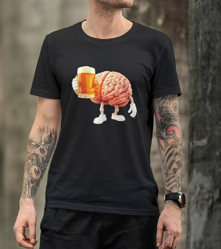 Brain Holding A Beer Drinking Anatomy Fun Humor T-Shirt