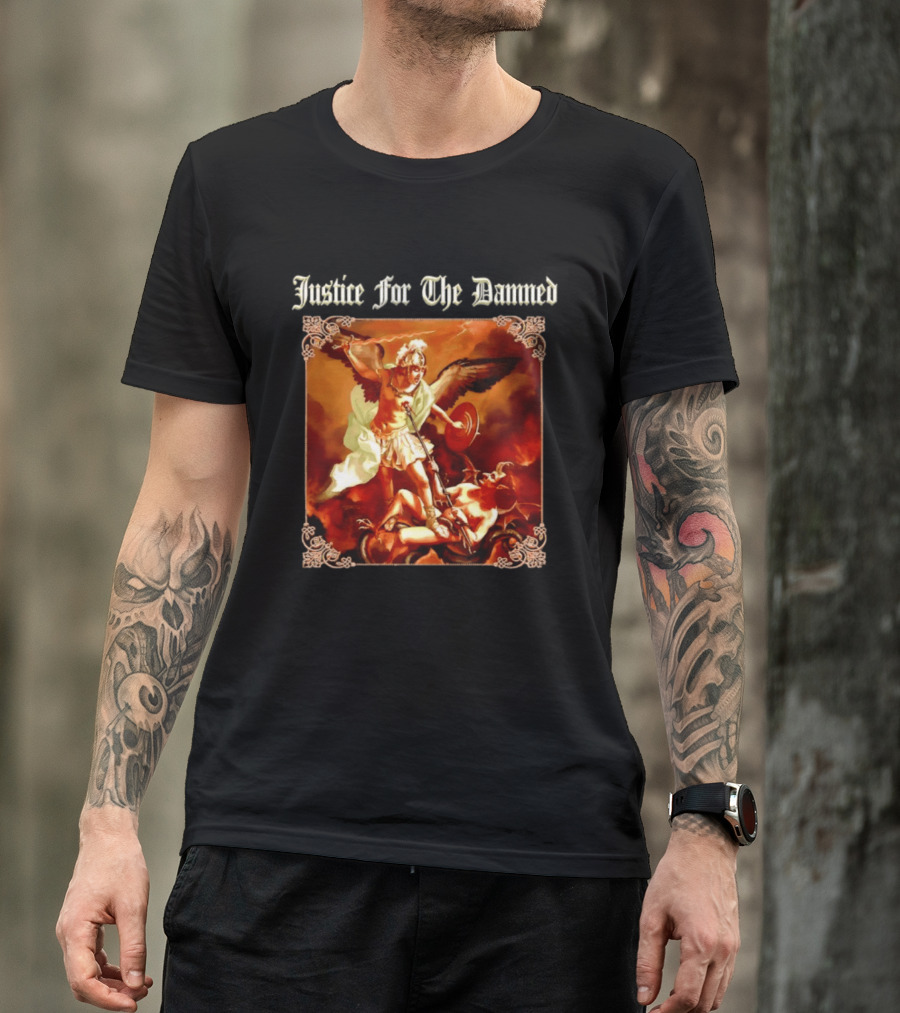 Justice For The Damned Metalcore Hardcore Knight And Fallen Angel Battle T-Shirt