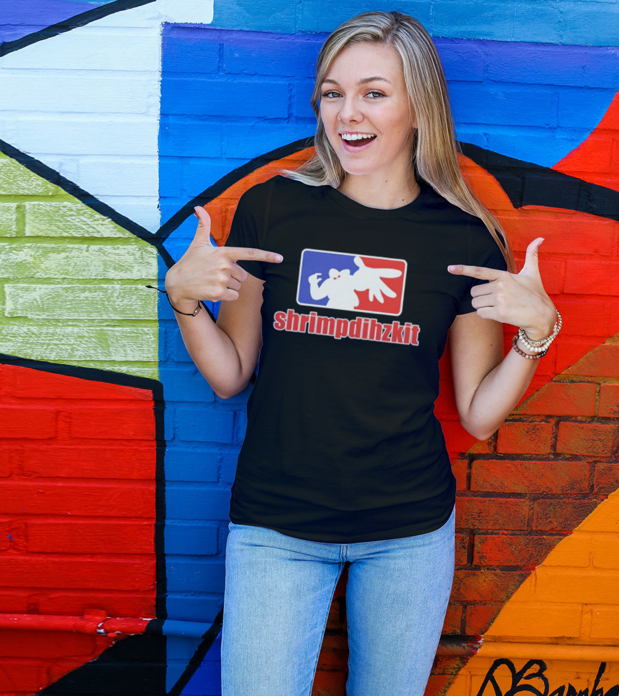 Shrimpdihzkit NBA Style Branding Parody Red White Blue T-Shirt