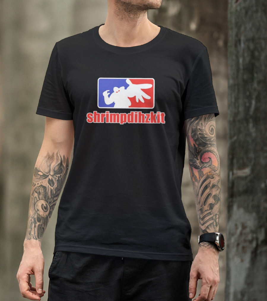 Shrimpdihzkit NBA Style Branding Parody Red White Blue T-Shirt