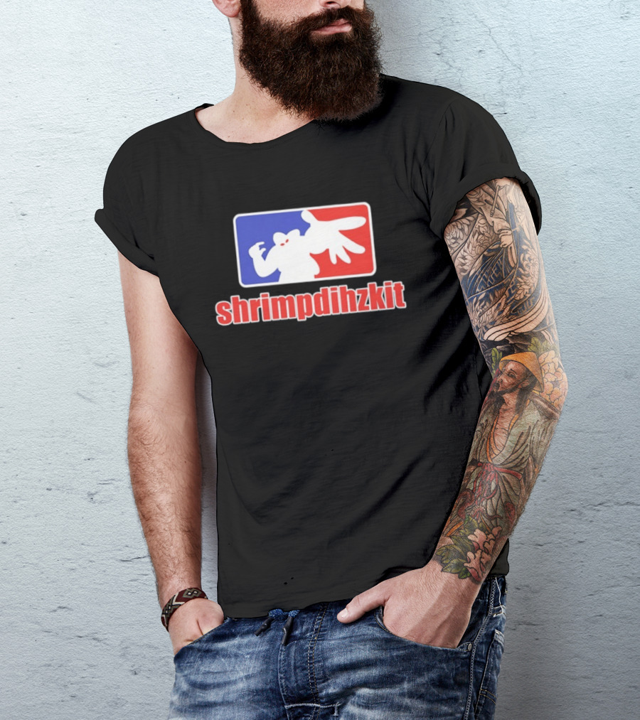 Shrimpdihzkit NBA Style Branding Parody Red White Blue T-Shirt