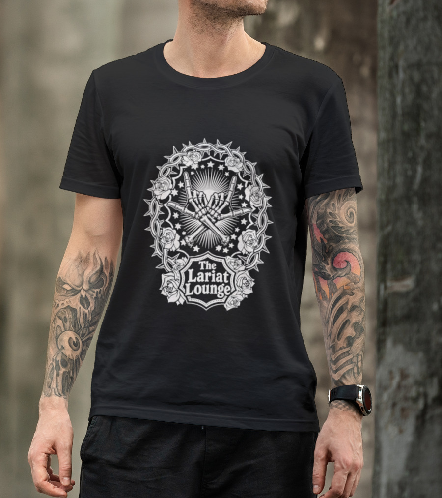The Lariat Lounge Skeleton Hands Roses Thorns And Stars T-Shirt