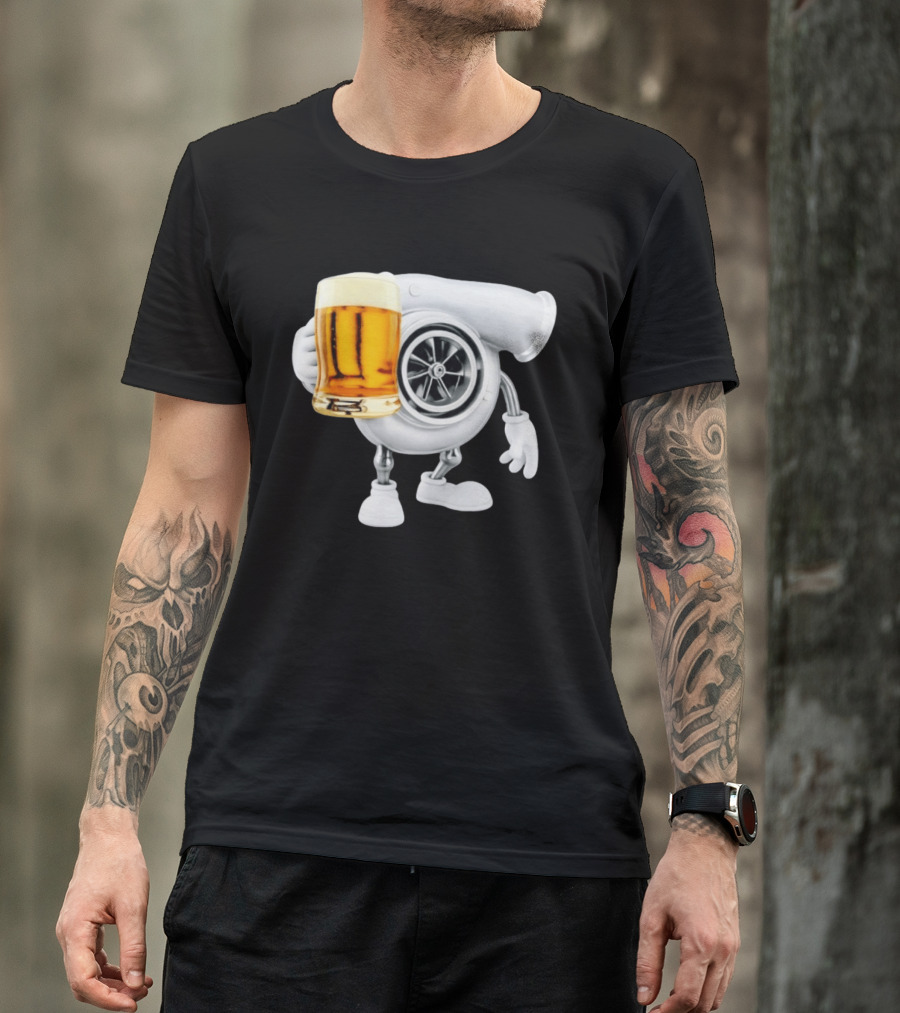 Turbo Beer Turbocharger Car Enthusiast Character With Beer T-Shirt