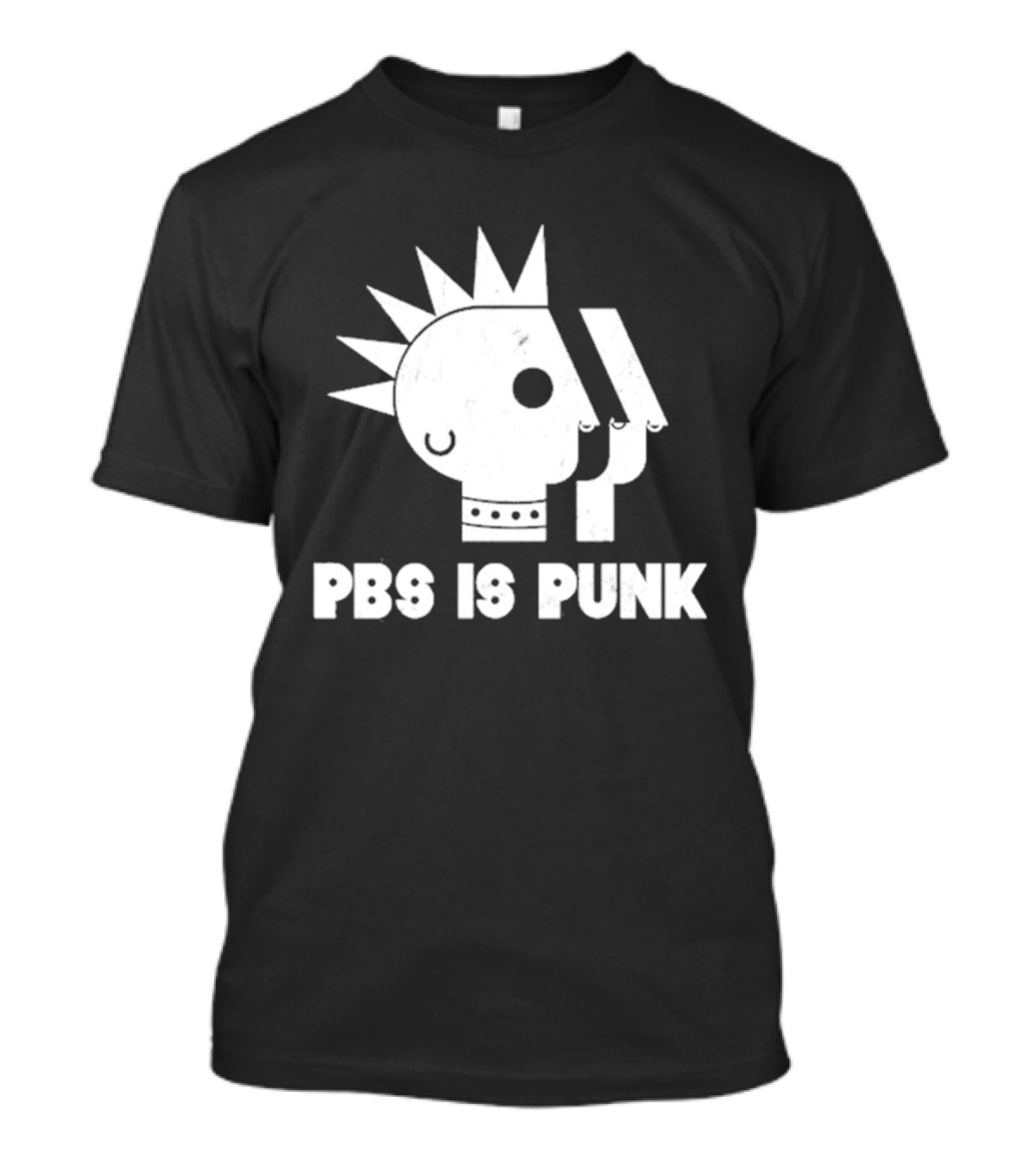 PBS Is Punk Distressed Style Mohawk Head Everyday Wear T-Shirt