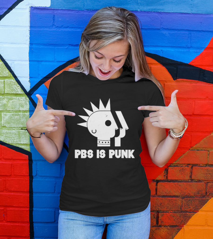 PBS Is Punk Distressed Style Mohawk Head Everyday Wear T-Shirt