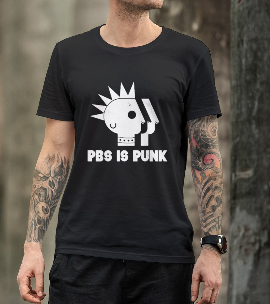 PBS Is Punk Distressed Style Mohawk Head Everyday Wear T-Shirt