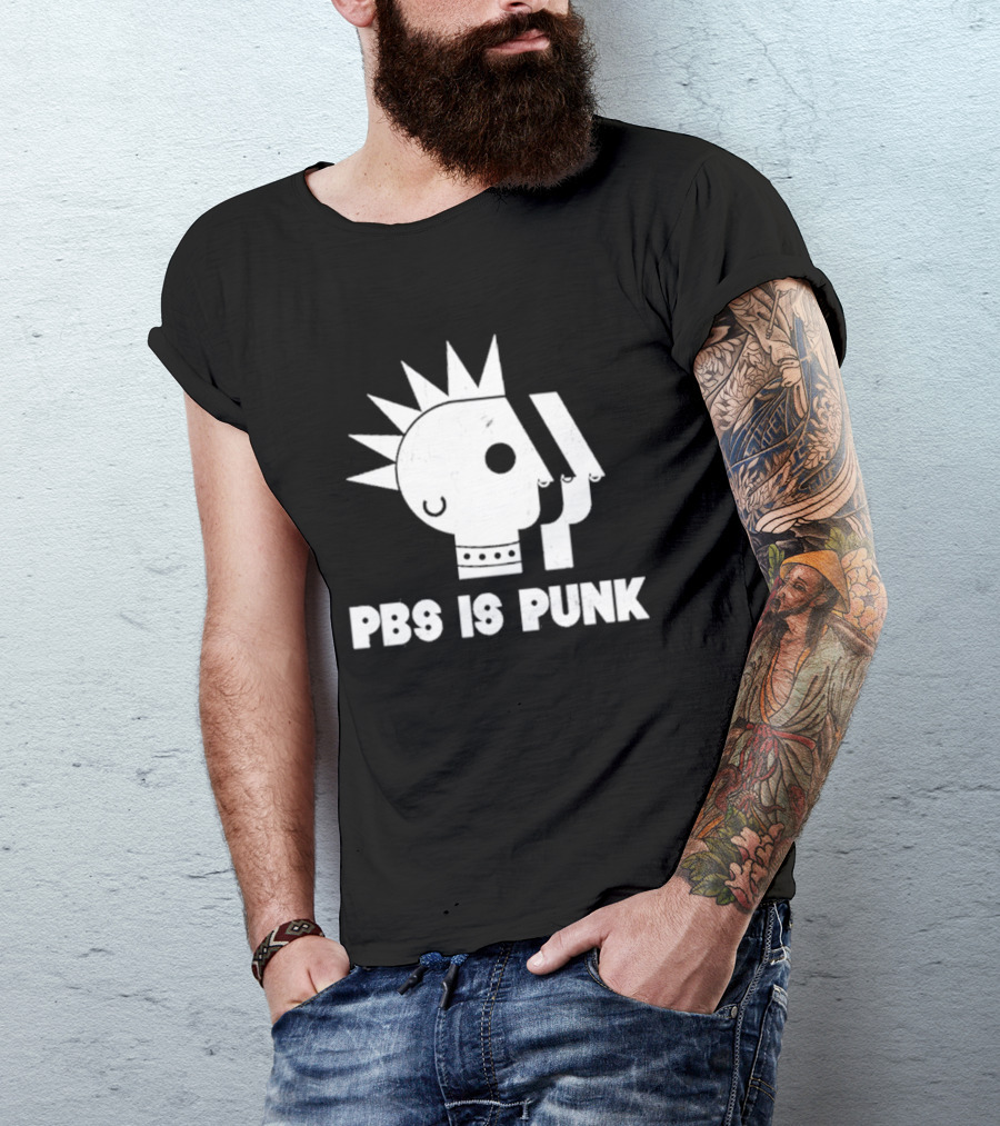 PBS Is Punk Distressed Style Mohawk Head Everyday Wear T-Shirt
