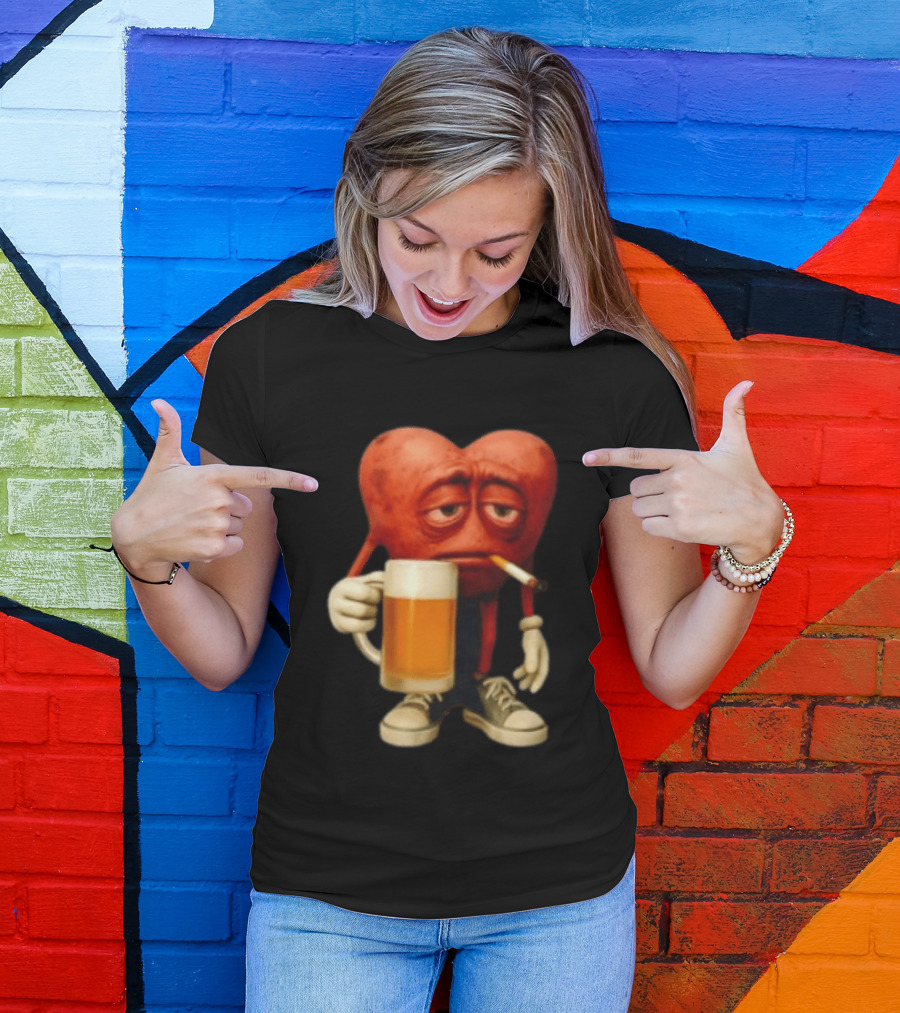 Your Heart Smoking Cigarette And Holding Beer In Sneakers T-Shirt