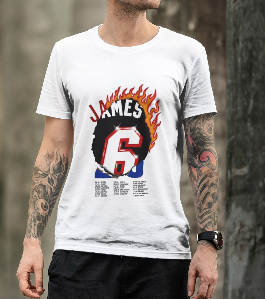 James 6 Flame Basketball Legend Bold Number Rugged T-Shirt