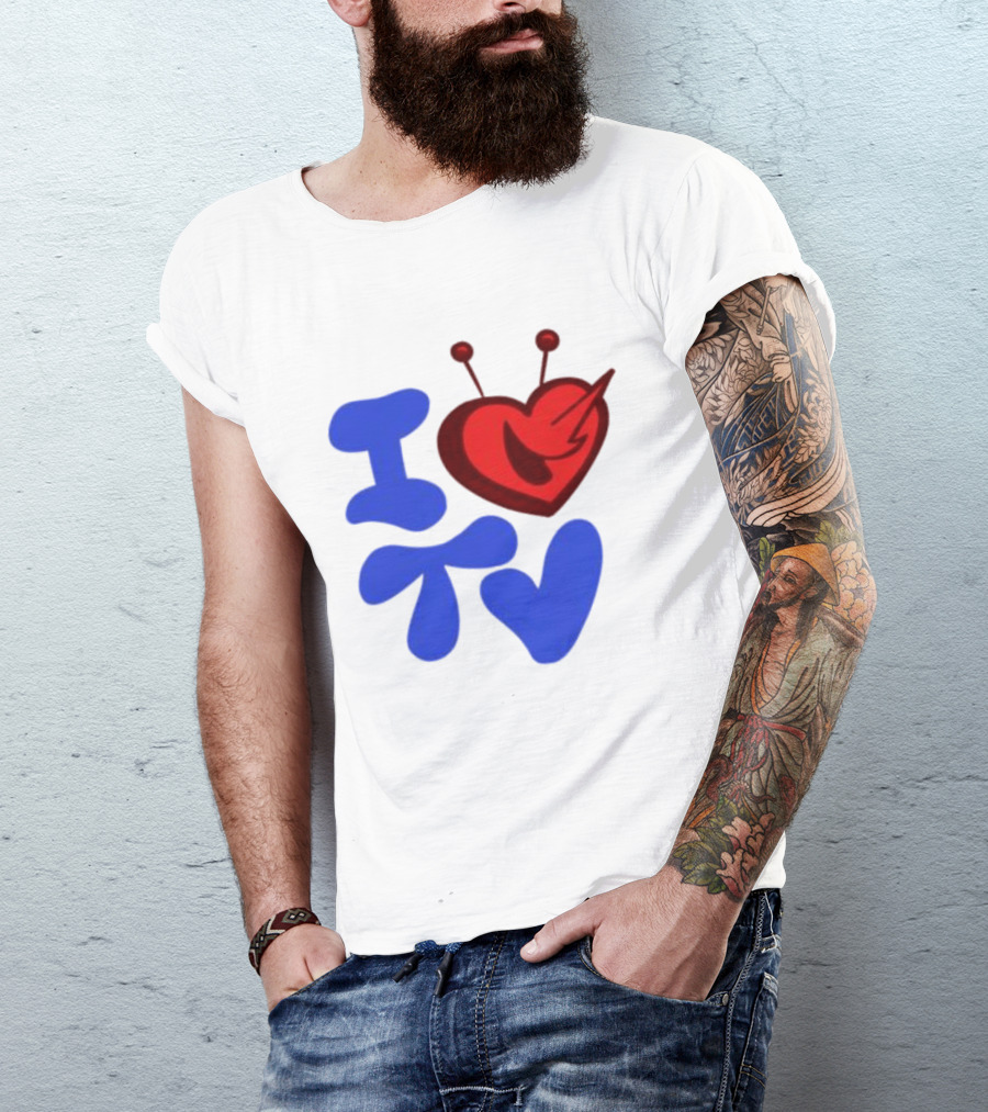 I Love TV Blue Red Heart Antenna T-Shirt