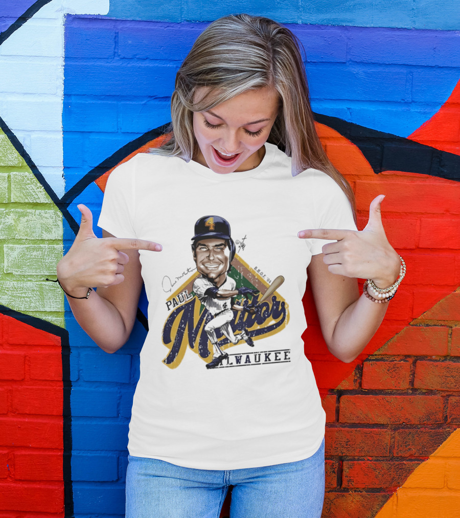 Paul Molitor Milwaukee Brewers Number 4 Bruce Stark Caricature HOF T-Shirt