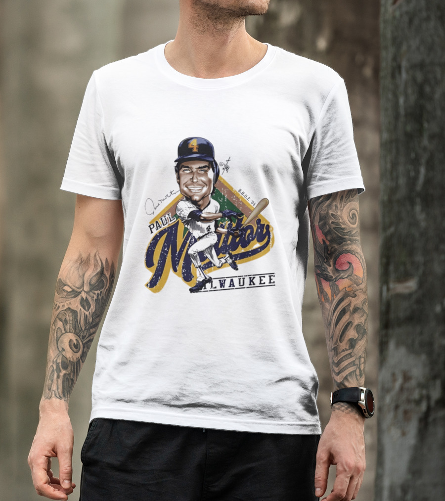 Paul Molitor Milwaukee Brewers Number 4 Bruce Stark Caricature HOF T-Shirt