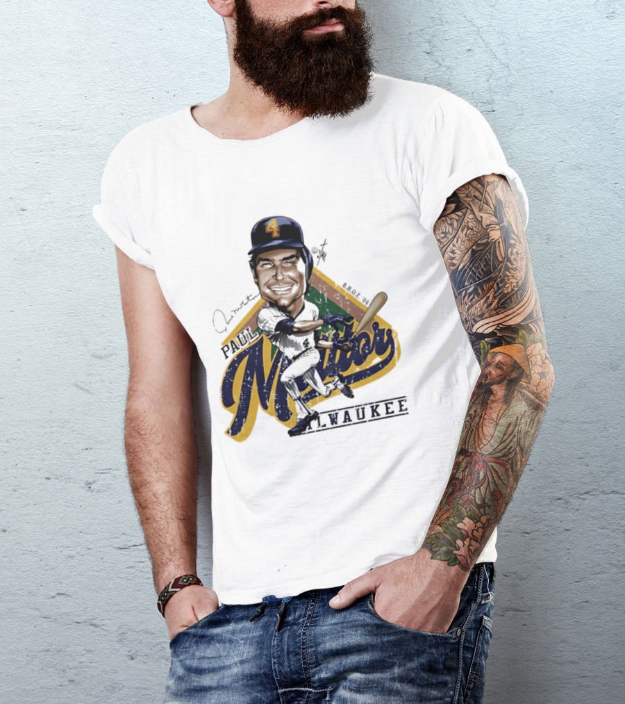 Paul Molitor Milwaukee Brewers Number 4 Bruce Stark Caricature HOF T-Shirt