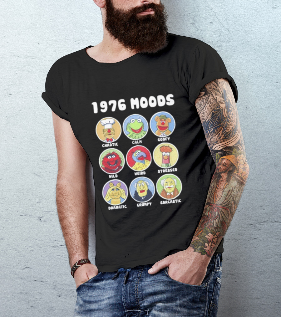 1976 Moods The Muppets Kermit Miss Piggy Animal Fozzie Beaker Swedish Chef Bunsen Honeydew Sam Eagle Statler Waldorf T-Shirt