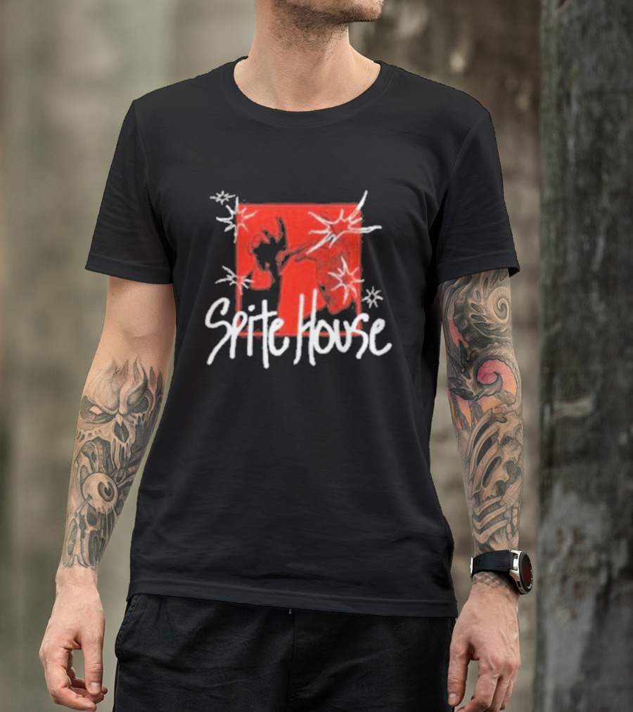 Spite House Red Square Sketch Art With Hands And Starburst T-Shirt