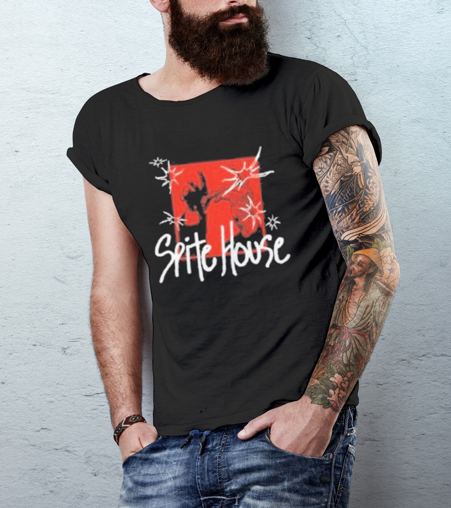 Spite House Red Square Sketch Art With Hands And Starburst T-Shirt