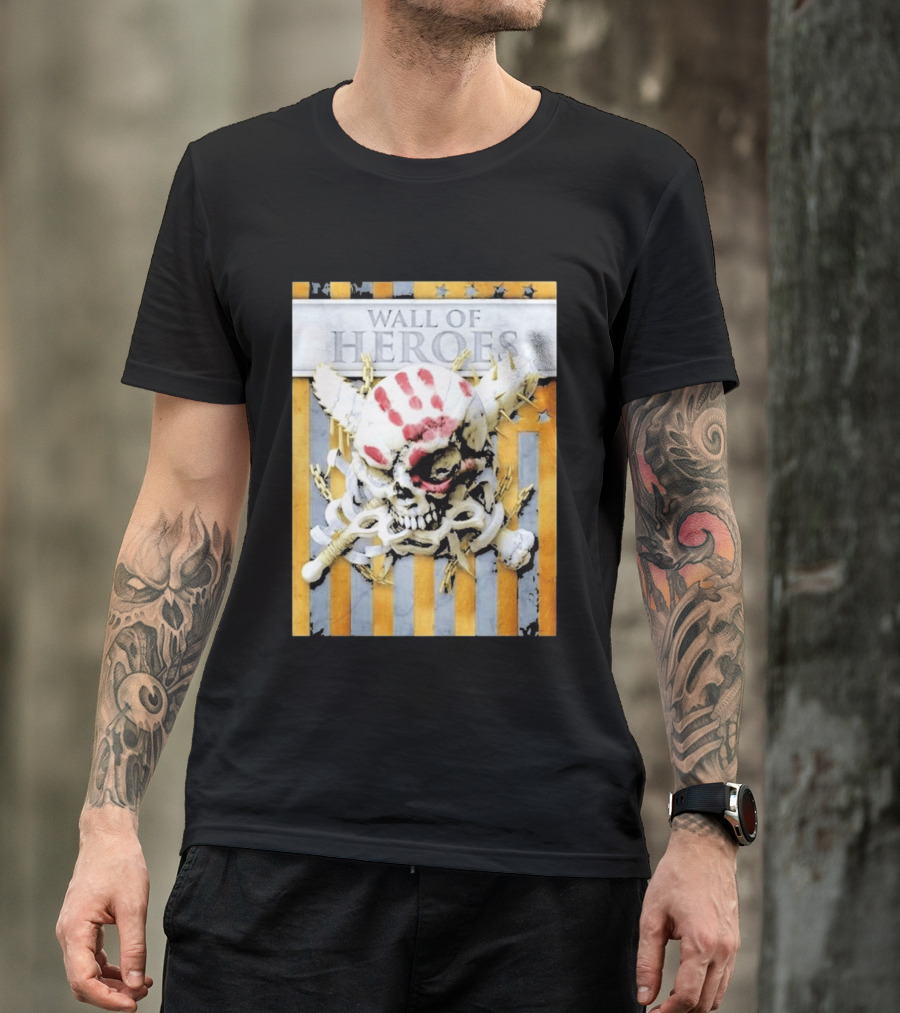 Five Finger Death Punch Wall Of Heroes Skull Chains Barbed Wire American Flag T-Shirt