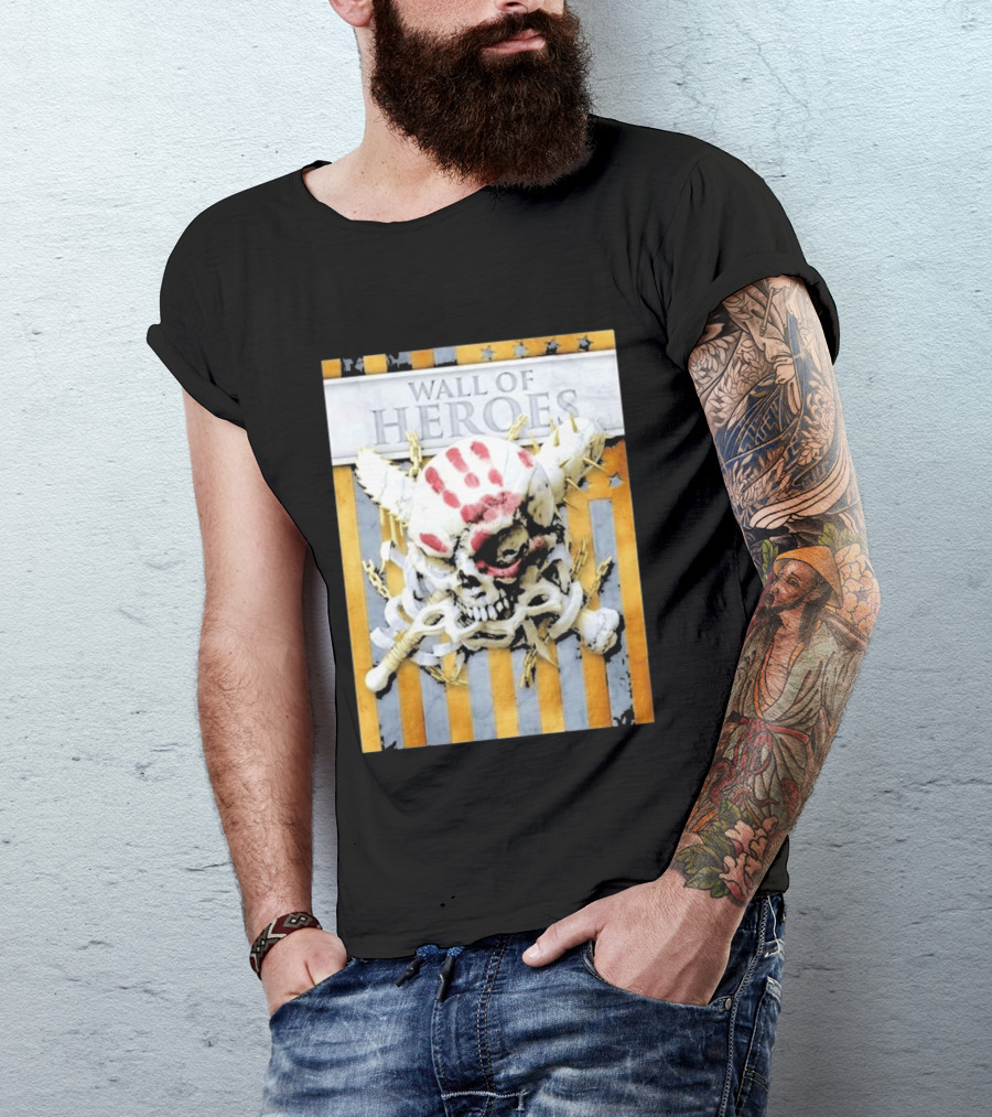 Five Finger Death Punch Wall Of Heroes Skull Chains Barbed Wire American Flag T-Shirt