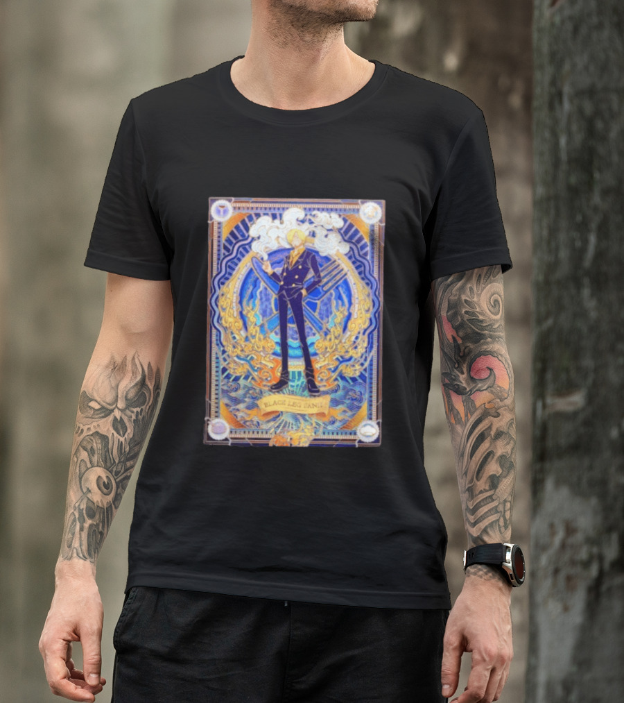 Sanji Black Leg Flames Smoking One Piece Character Art Tarot T-Shirt
