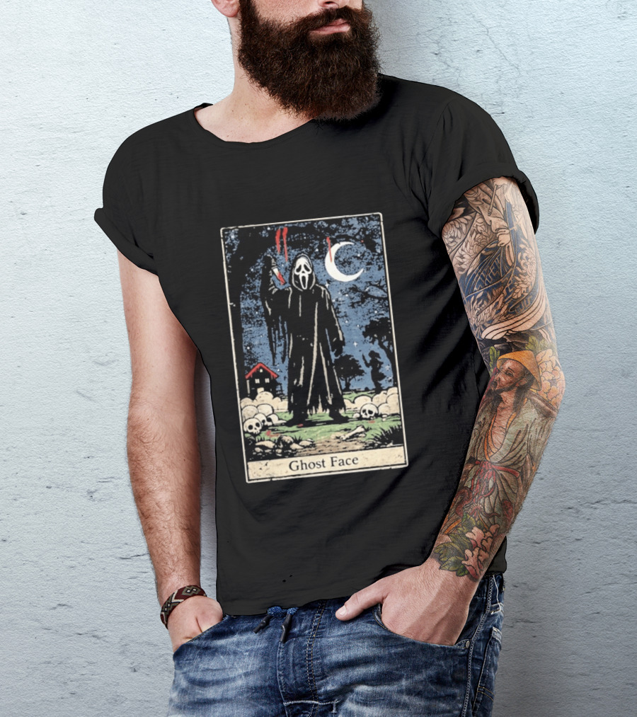 Ghost Face Scream Changes Tarot Card Crossover Halloween Horror Villain T-Shirt