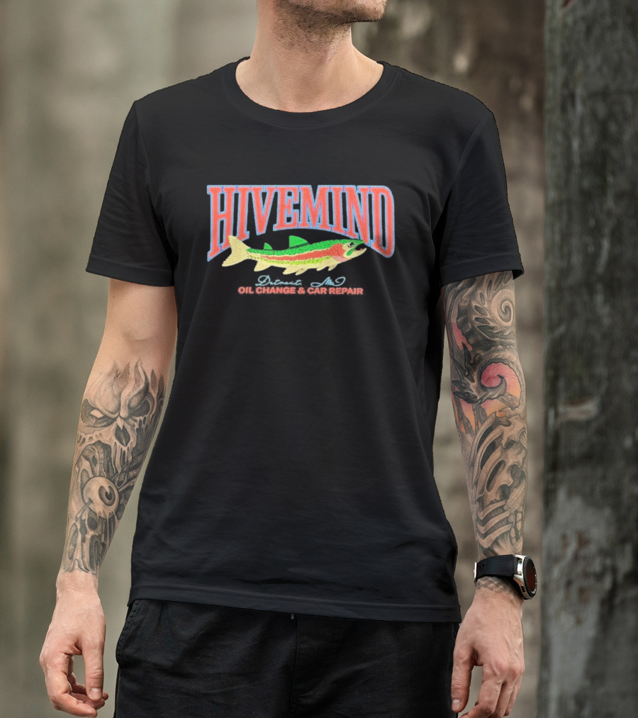 Hivemind Oil Change And Car Repair French Terry Stitched Fish T-Shirt