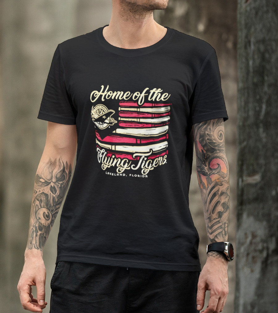 Home Of The Flying Tigers Lakeland Florida Baseball Flag T-Shirt