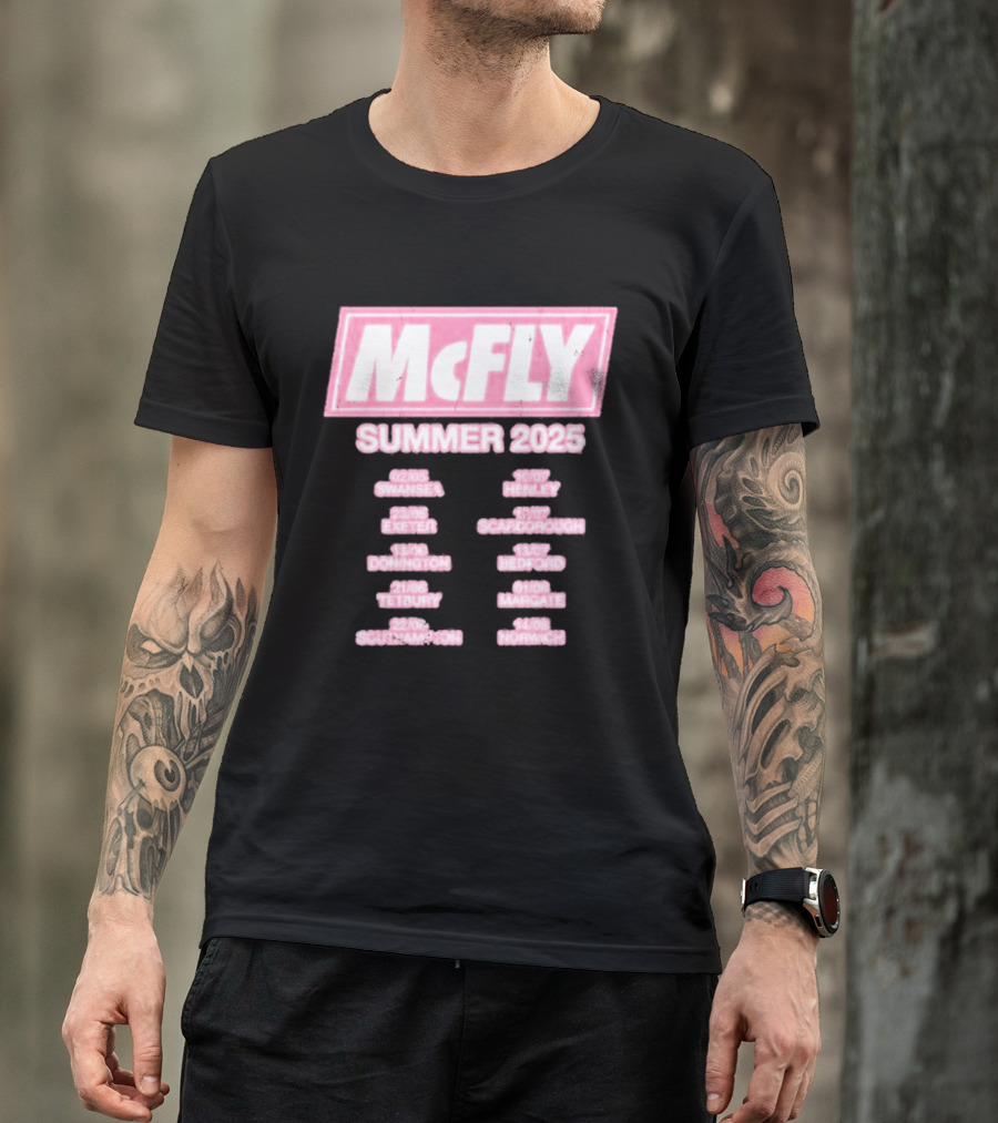 McFly Summer 2025 Tour Dates Swansea Exeter Donington Tetbury Southampton Henley Scarborough Bedford Margate Norwich T-Shirt