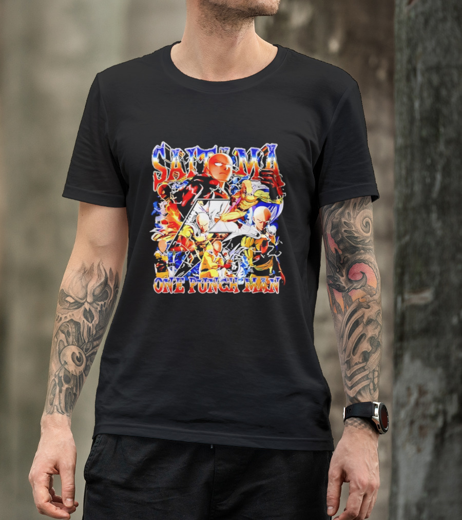Saitama One Punch Man Anime Manga Superhero Action Pose Compilation T-Shirt