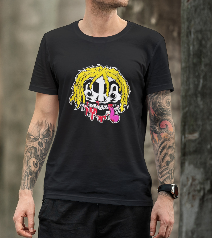 Ouija Macc Iveka Glob Dripping Smiley Face Yellow Hair Pink Tongue T-Shirt